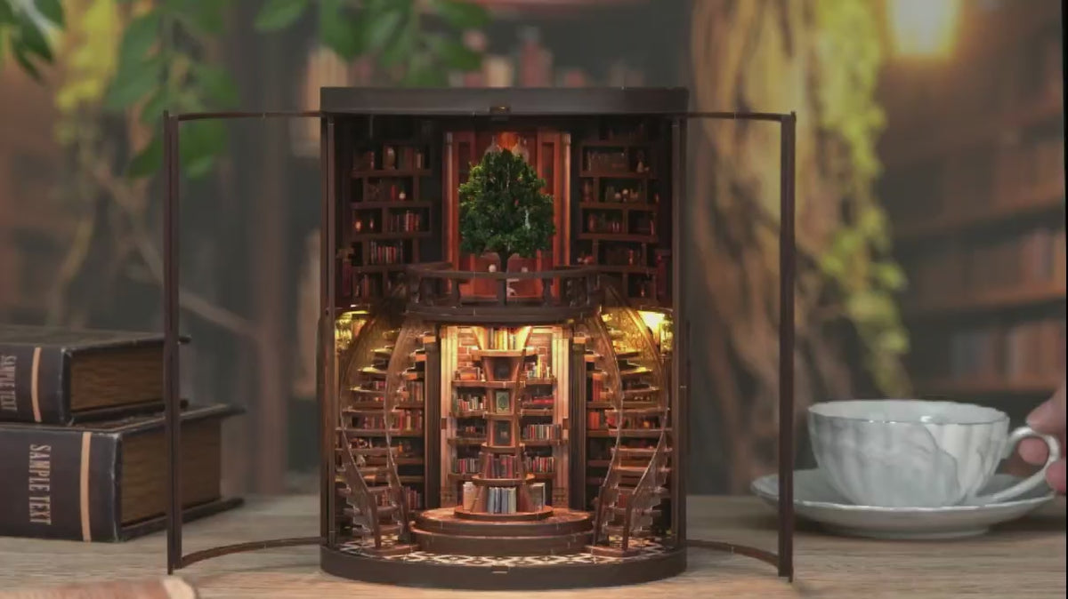 Load video: Enchanted Library DIY kit build and illuminated finished display video