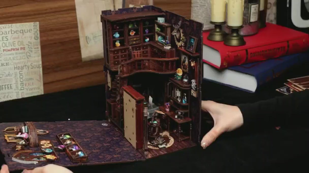 Load video: Mystic Potion Shop Fantasy DIY kit build and illuminated finished display video