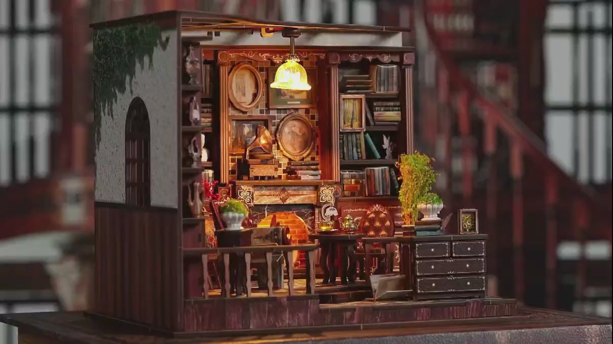 Charger la vidéo : Classic Vintage Study Room DIY kit build and illuminated finished display video