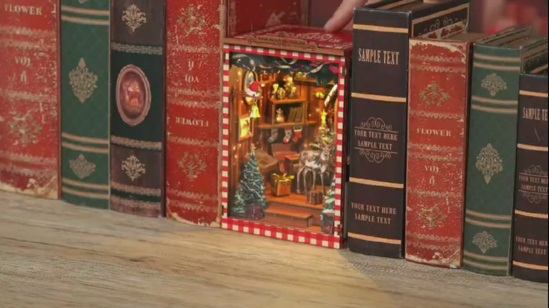 Snowy Christmas Cabin DIY kit build and illuminated finished display video