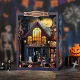 Haunted Castle Night Halloween completed DIY book nook with warm LED lighting