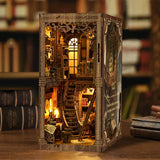 Antique Book Archive Library completed DIY book nook with warm LED lighting