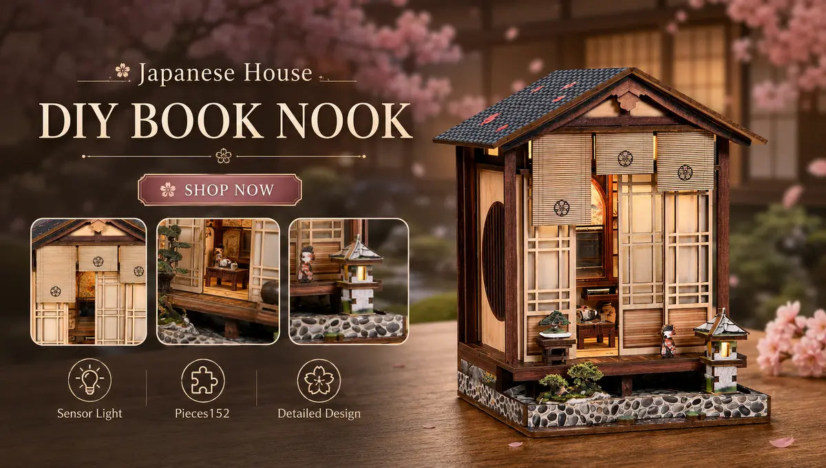 Zen Sakura House Japanese completed miniature scene with warm illuminated details