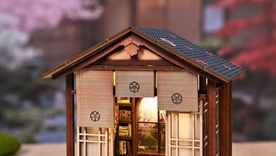Zen Sakura House Japanese miniature scene illuminated by warm LED lights