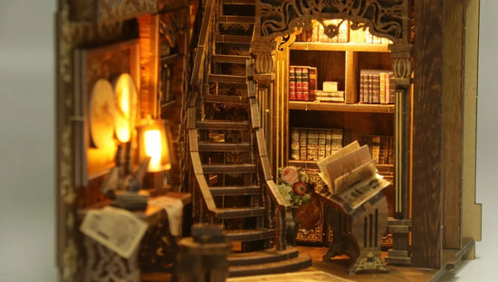 Antique Book Archive Library close-up miniature details for a relaxing hands-on build