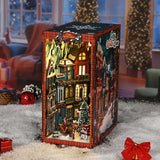 Cozy Christmas Village completed DIY book nook with warm LED lighting